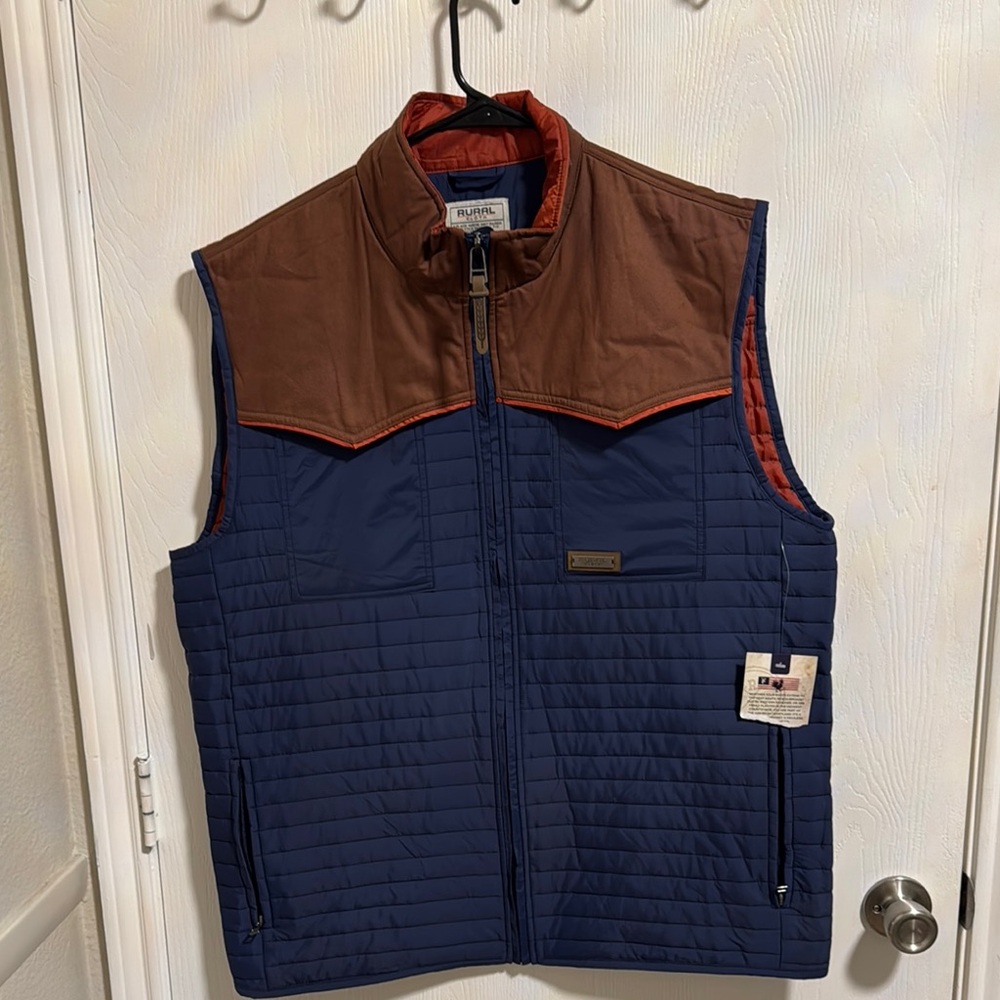 NWT‎ Rural Cloth Men's Rider 2XL Vest Outdoor Full Zip Pockets Insulated Quilted